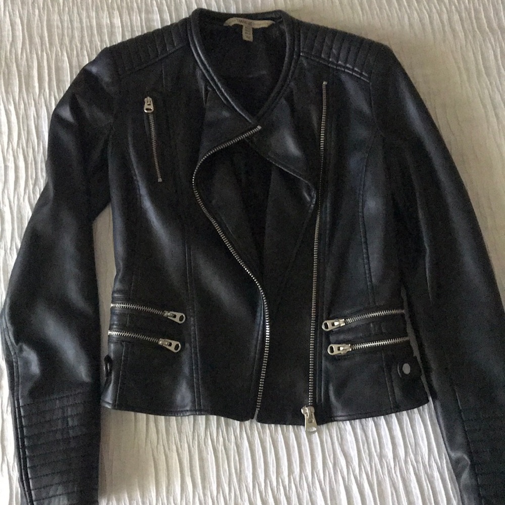 ZARA FAUX LEATHER BIKER JACKET WITH ZIPS
